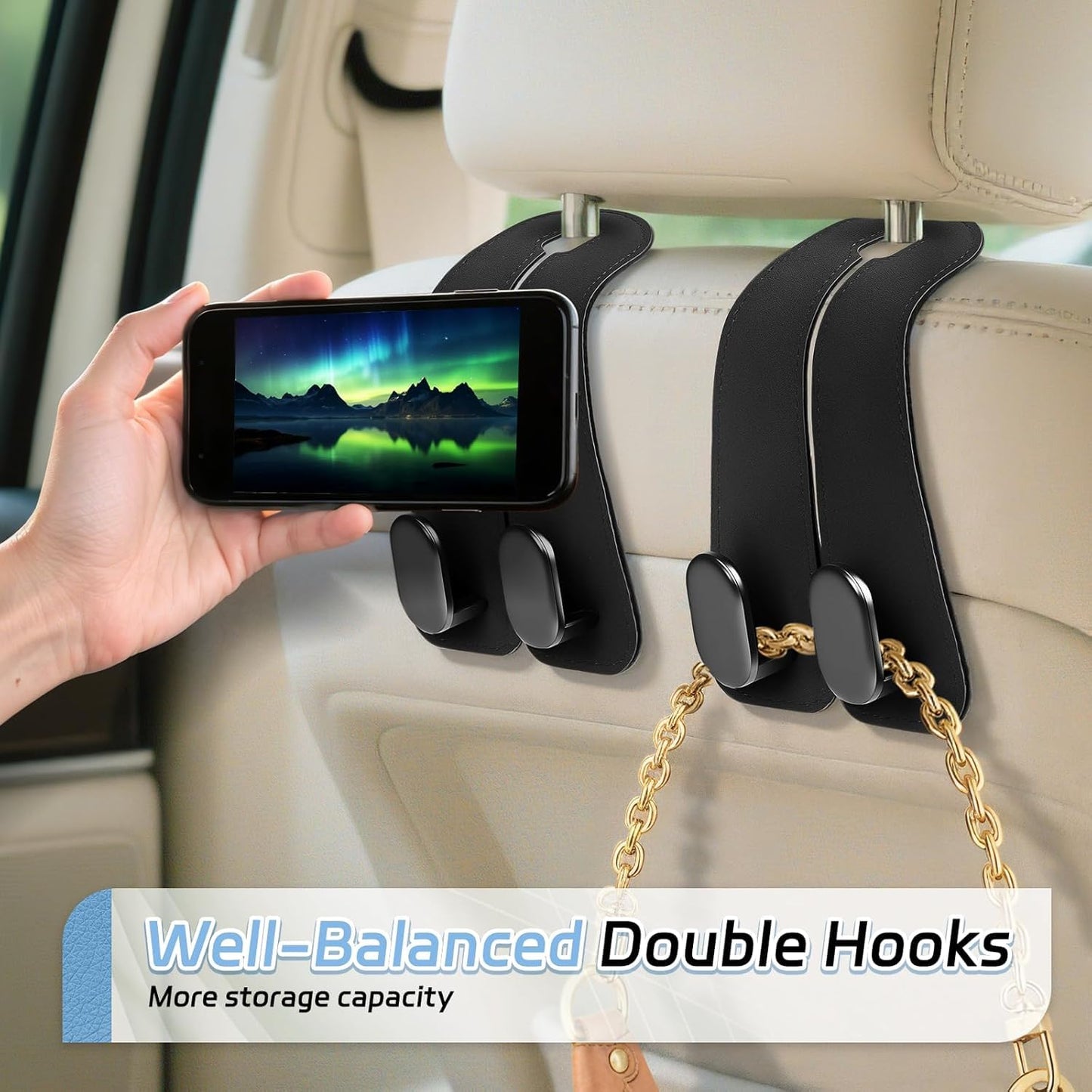 SeatMate Storage Hook | Made with Vegan Leather | Pack of 2 Hooks